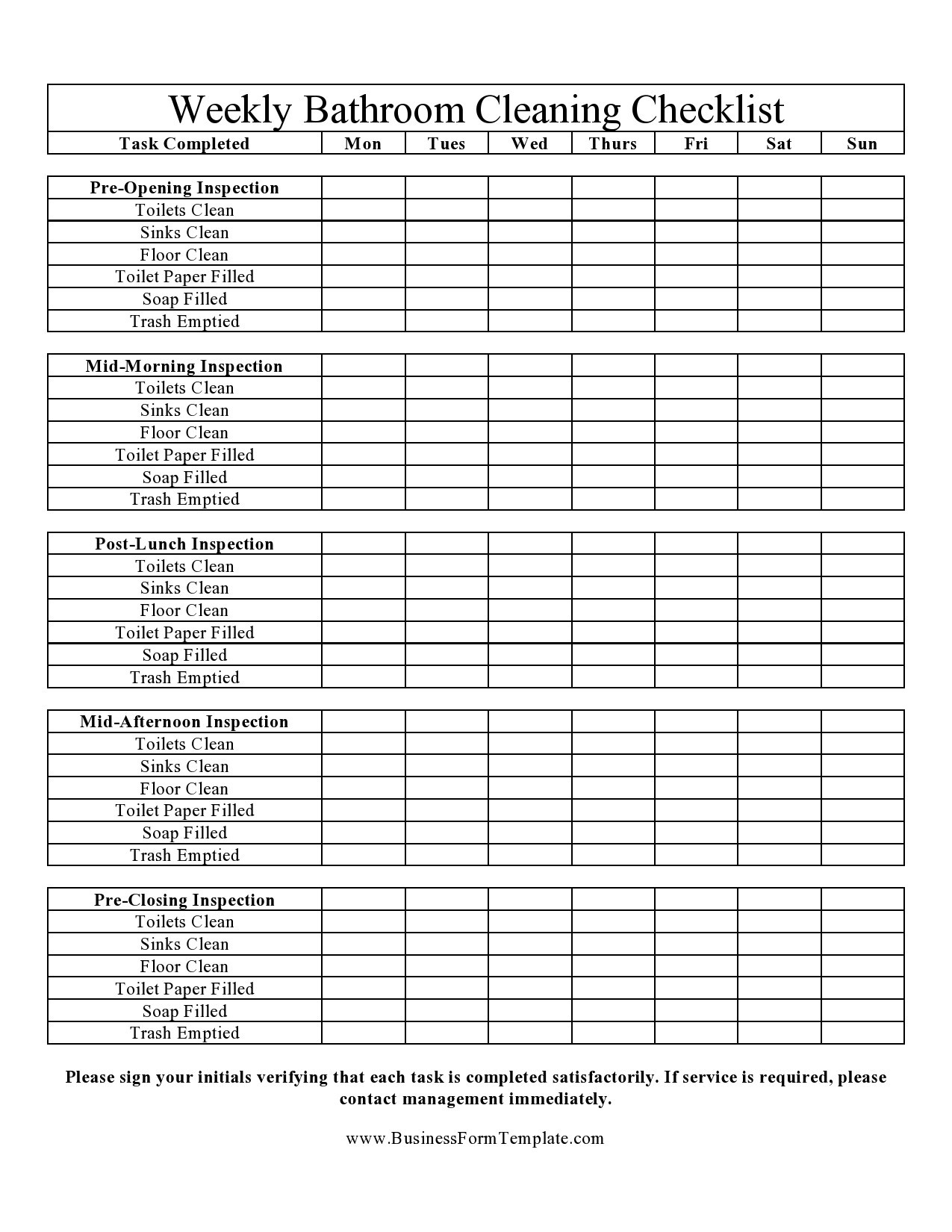 42 Printable Bathroom Cleaning Checklists Word PDF Excel 