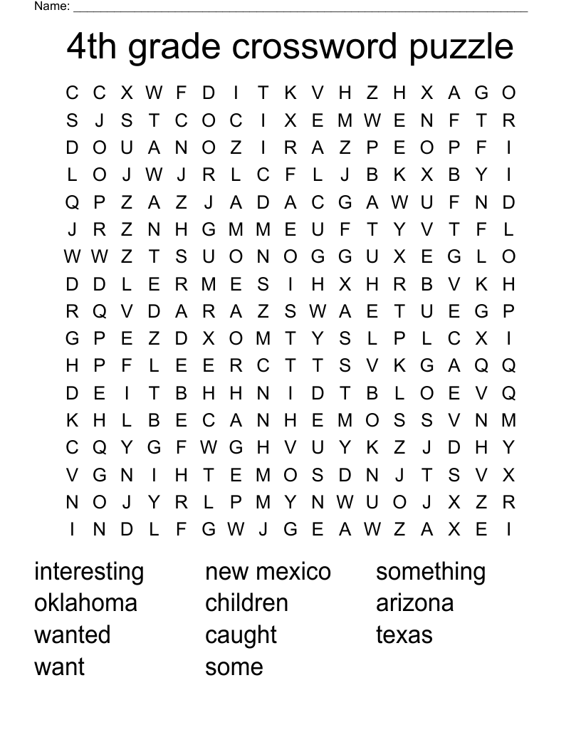 Grade 4 Crossword Puzzles Printable