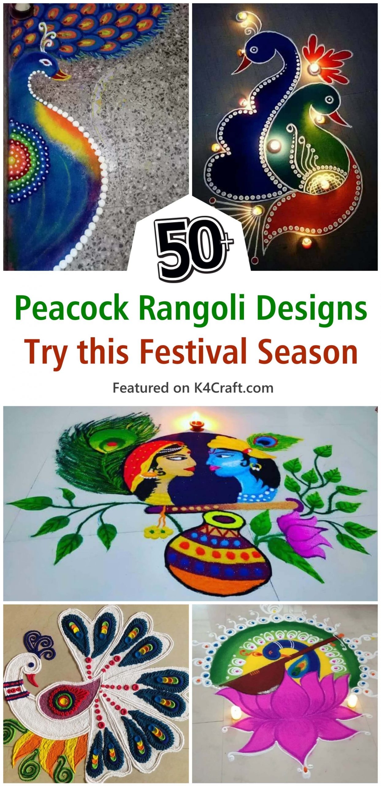 50 Beautiful Peacock Rangoli Designs 2025 K4 Craft