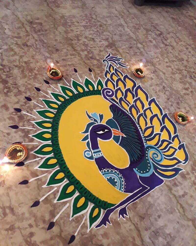 50 Beautiful Peacock Rangoli Designs 2025 K4 Craft