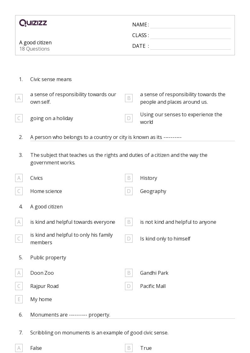 50 Civics amp Government Worksheets For 1st Class On Quizizz Free 