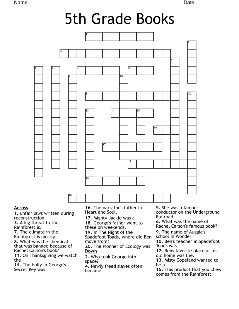 Printable 5th Grade Crossword Puzzles