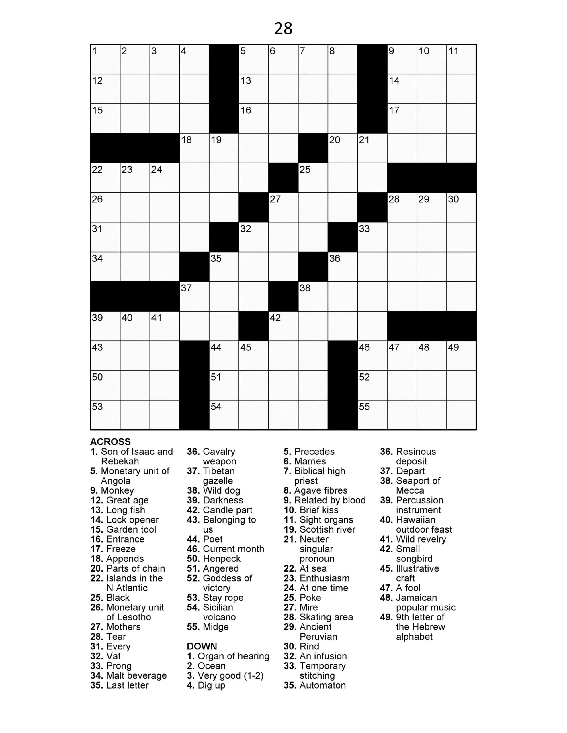 Large Crossword Puzzles Printable