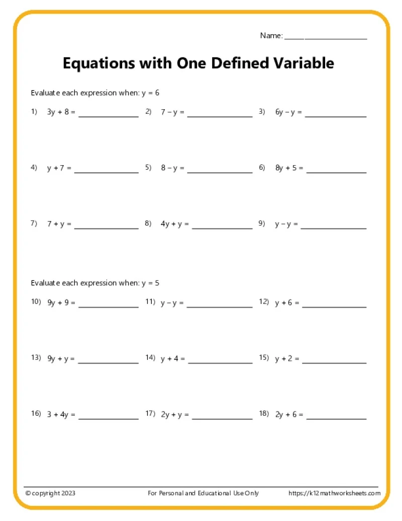 6th Grade Algebra Worksheets