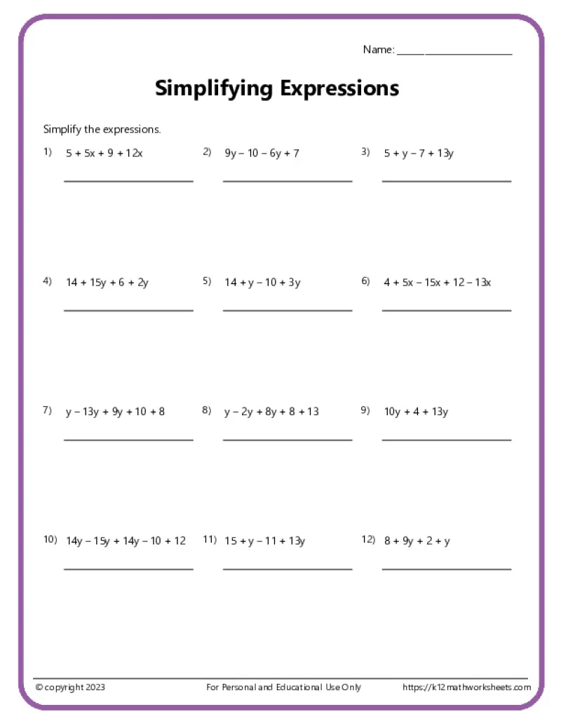 Math Worksheets For Sixth Graders Printable