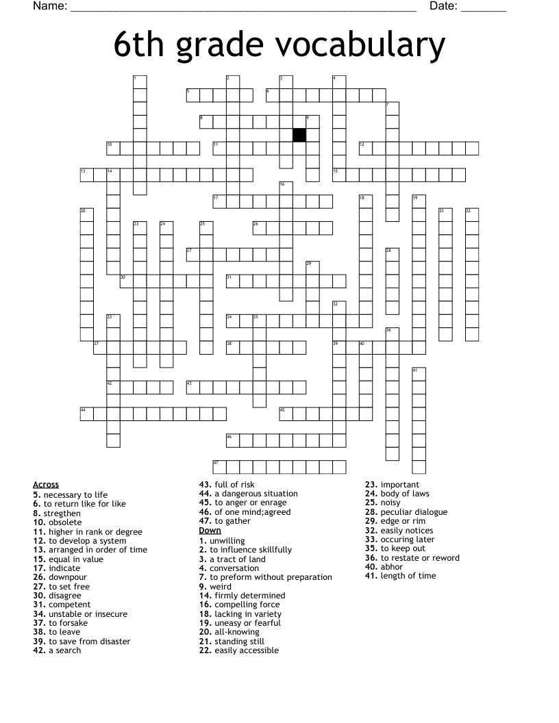 6th Grade Crossword Puzzles Printable Free