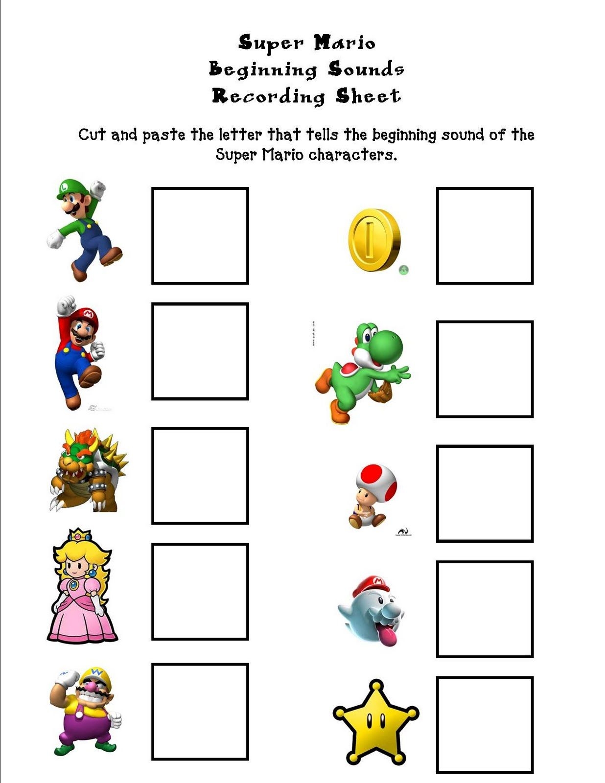 Free Printable Printable Super Mario Worksheets