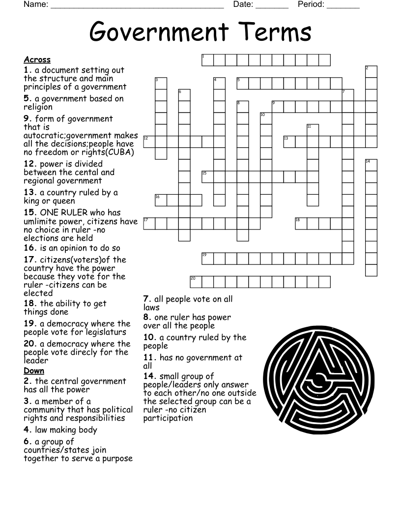 Civics 7th Grade Printable Crossword Puzzles