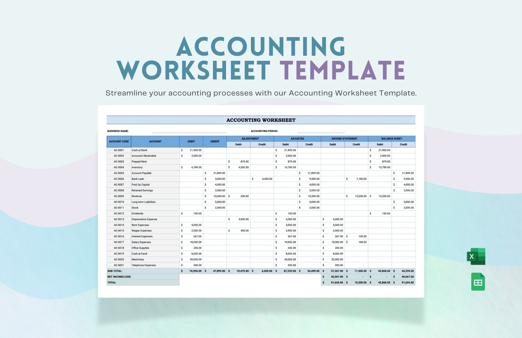 Accounting Worksheet Template In Excel Google Sheets Download 
