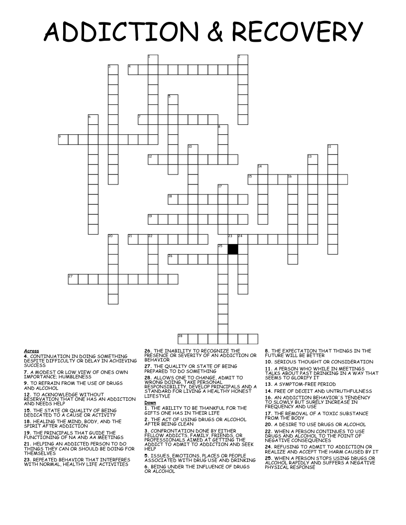 ADDICTION amp RECOVERY Crossword WordMint