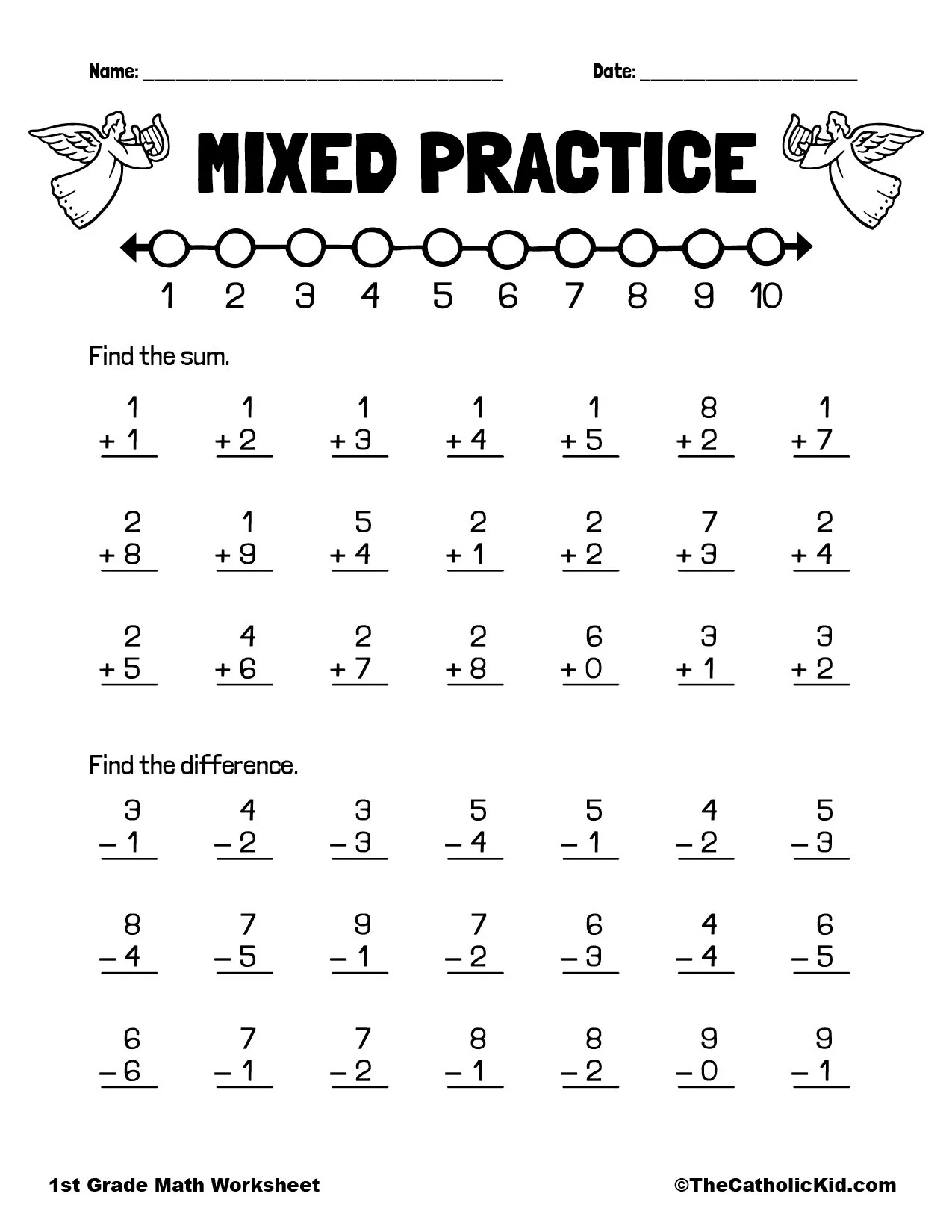 Addition amp Subtraction 1st Grade Math Worksheet Catholic 