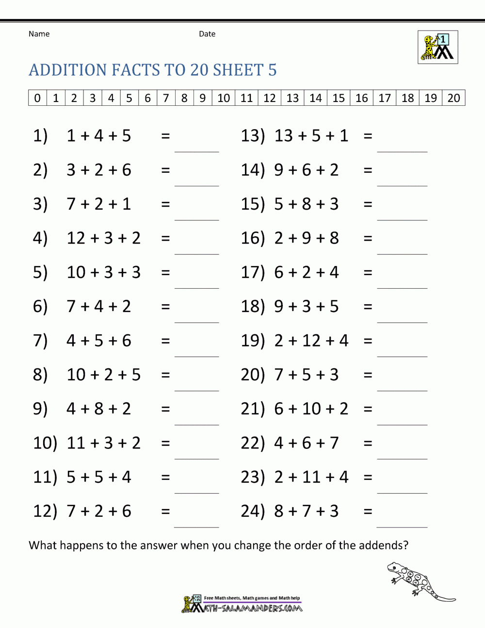 Free Printable Math Facts Worksheets