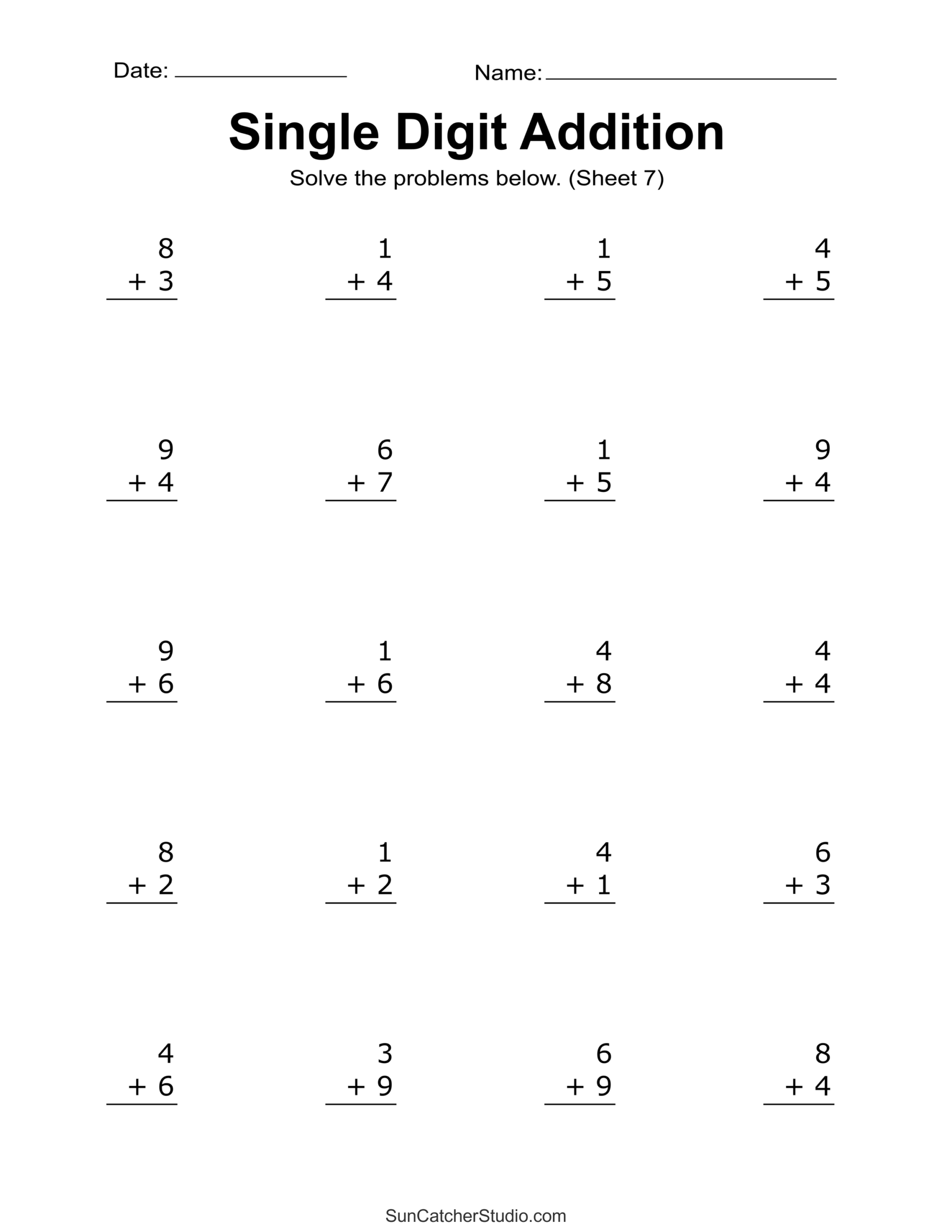 Addition Math Printable Worksheets