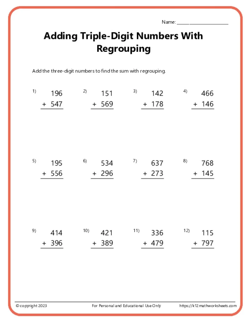 Addition Math Worksheets Printable