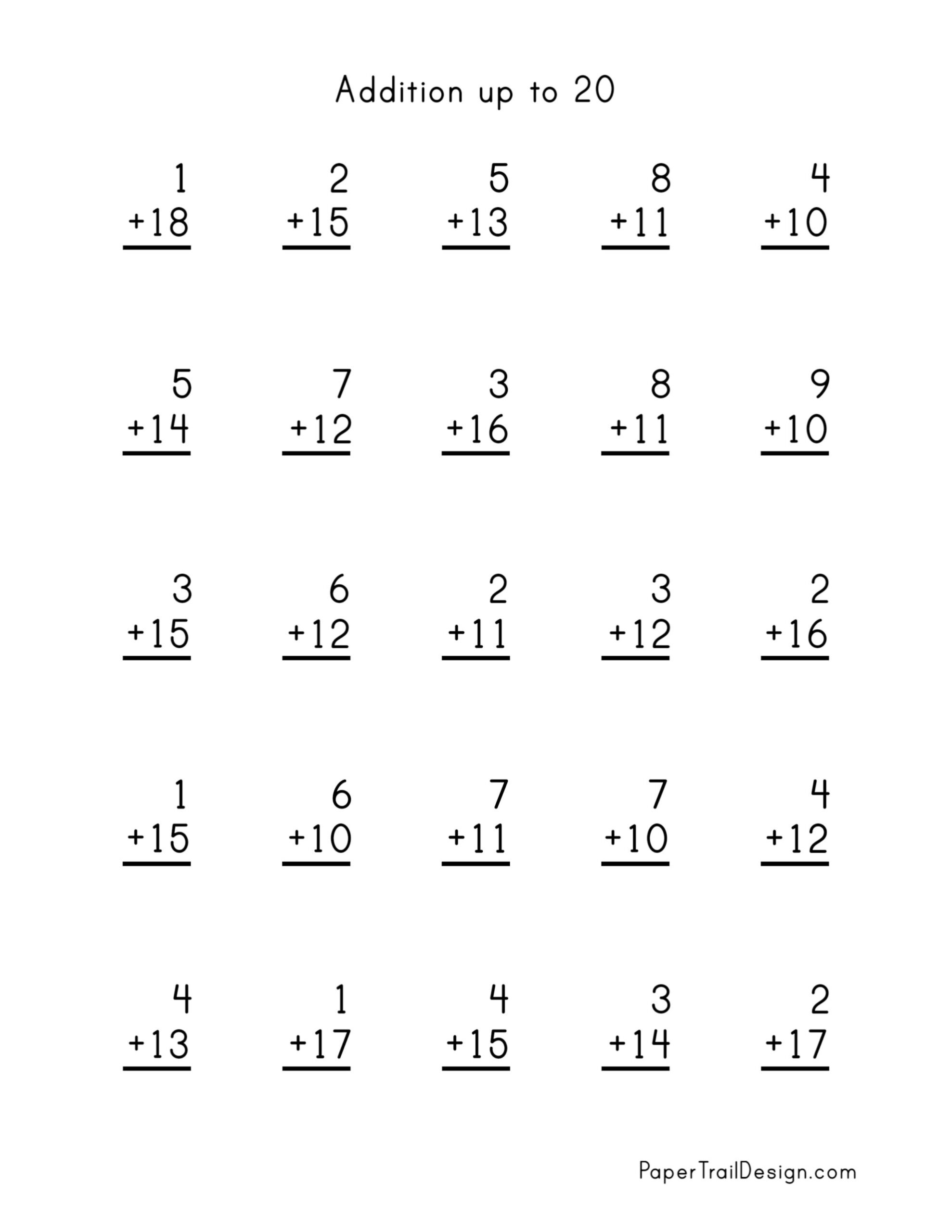 Free Printable Single Digit Addition Worksheets