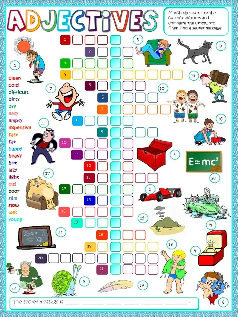 Adjective Crossword Puzzles Printable