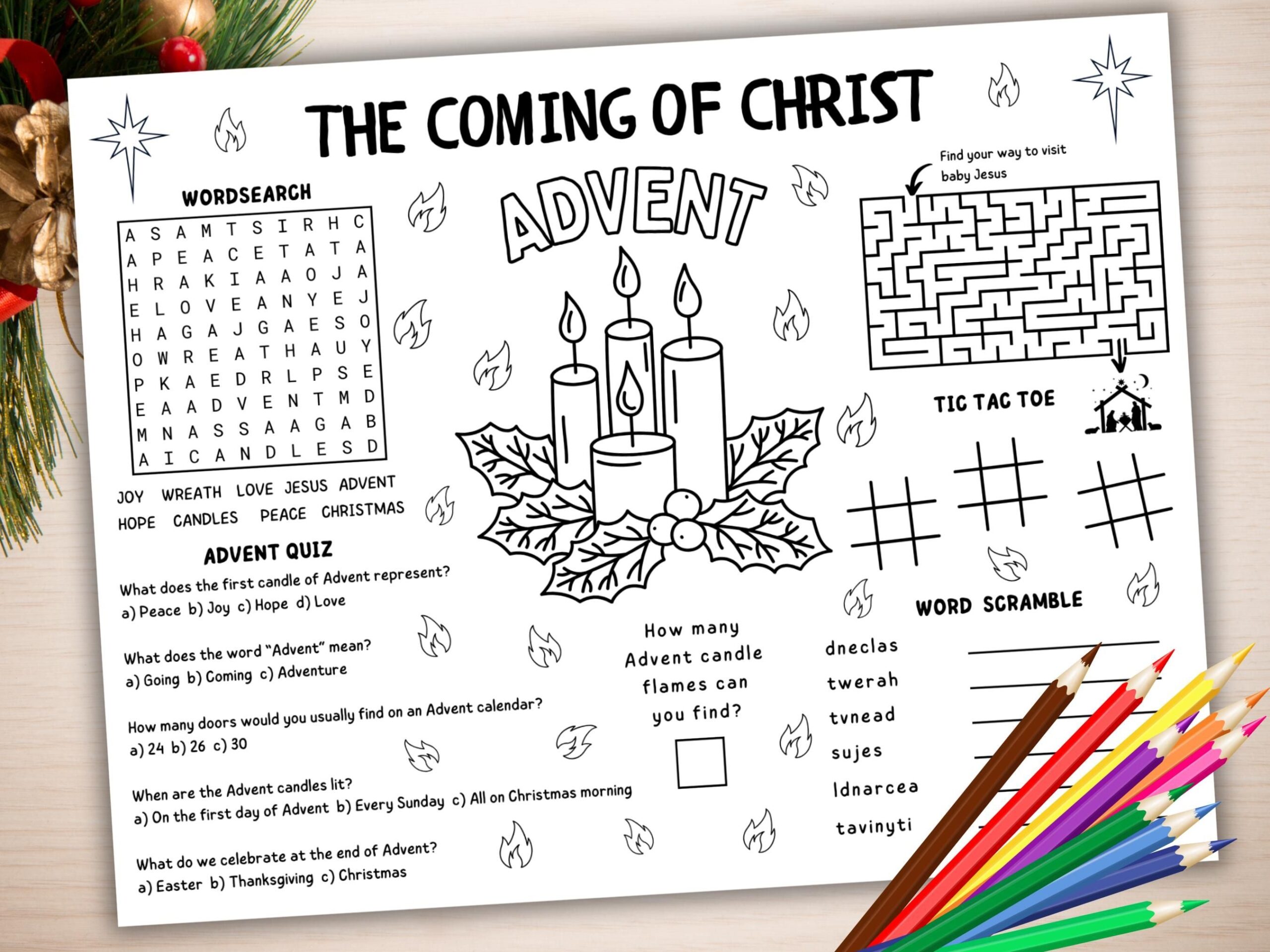 Advent Activity Placemat Coloring Page Activity For Kids 