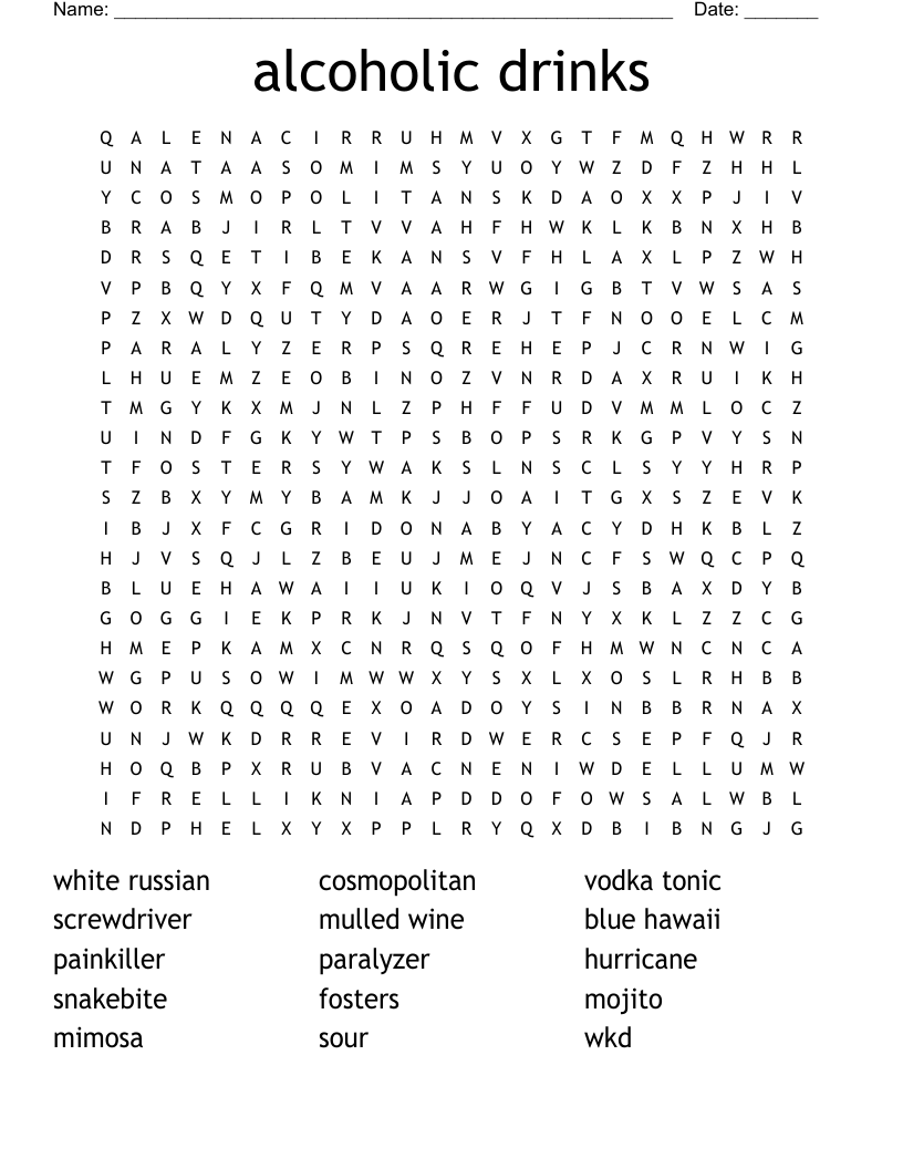 Alcoholic Beverages Crosswords Word Searches Bingo Cards WordMint