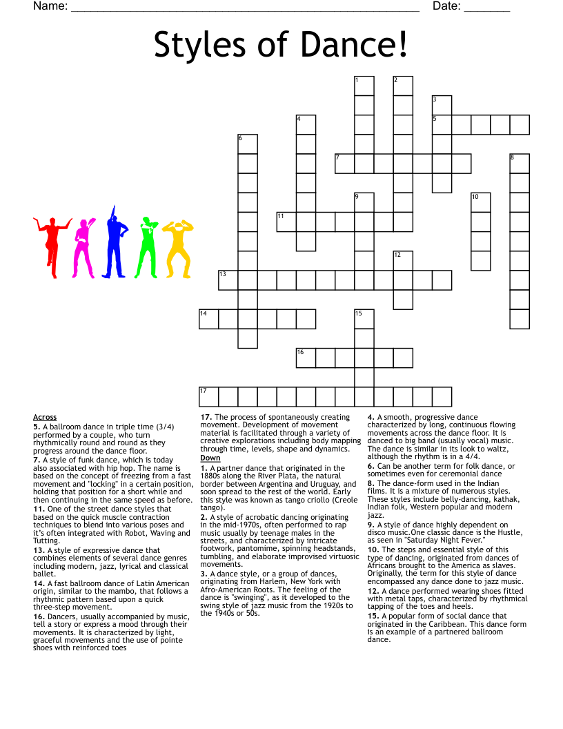 Printable Dance Crossword Puzzles
