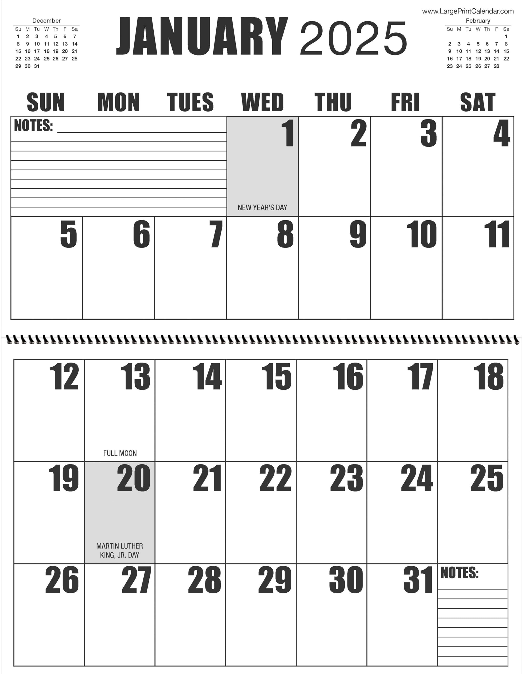 Large Printable Blank Calendar 2025