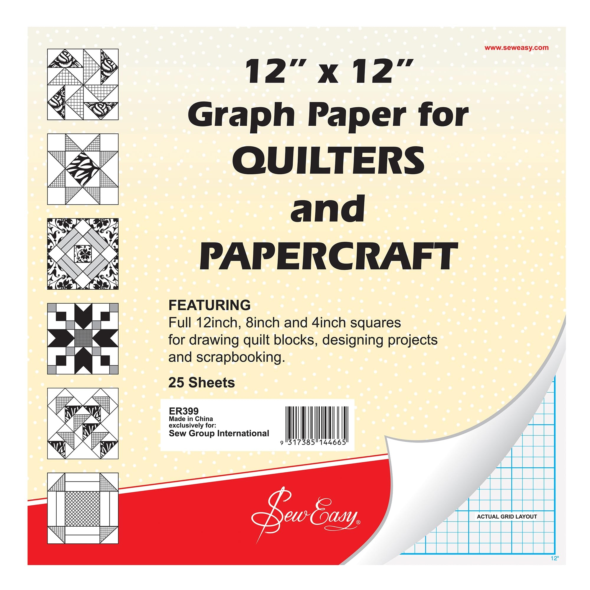 Amazon Sew Easy ER399 Quilters Graph Paper Pad 8in 4in 