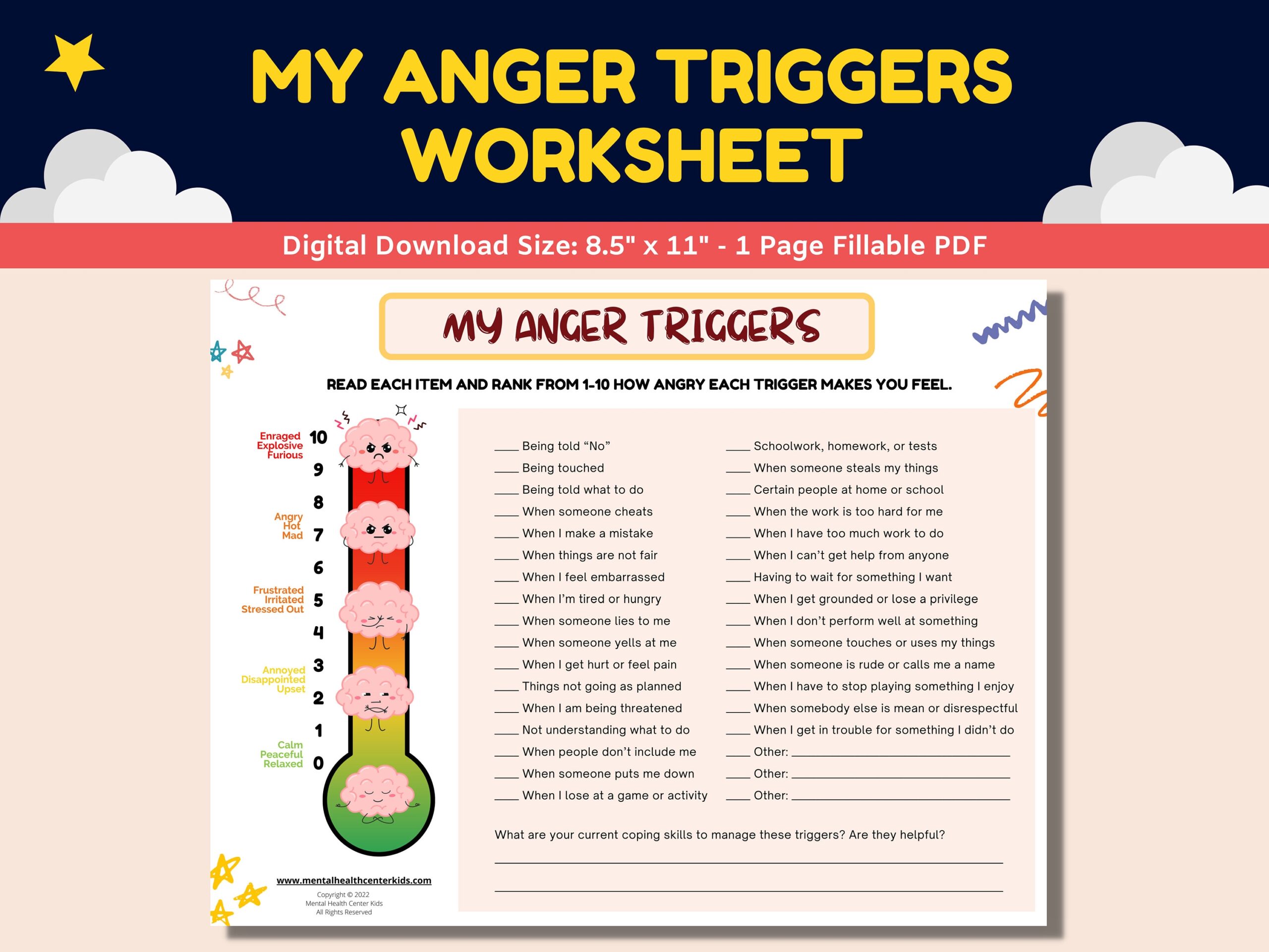Printable Anger Triggers Worksheet