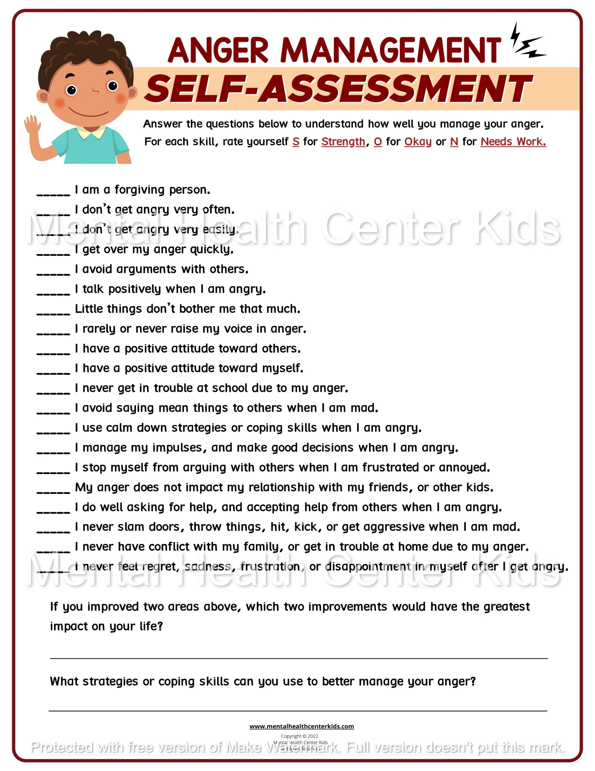 Anger Worksheets For Kids