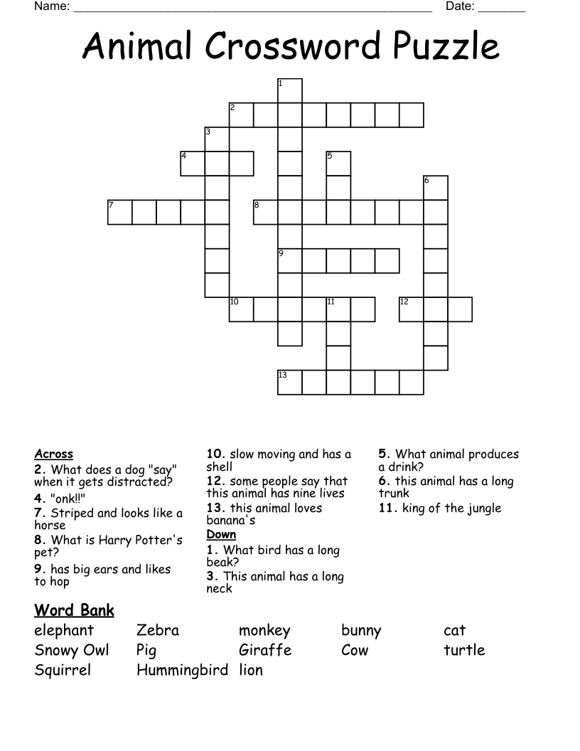 Free Printable Animal Crossword Puzzles