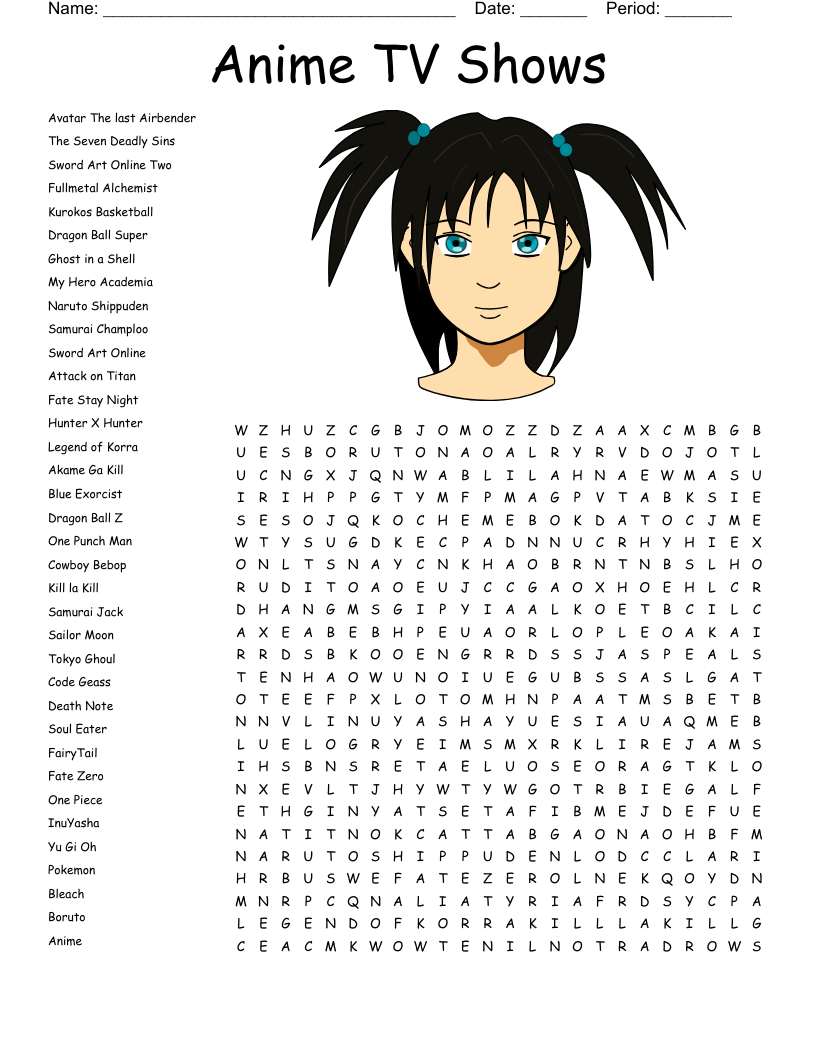 Anime Crossword Puzzles Printable