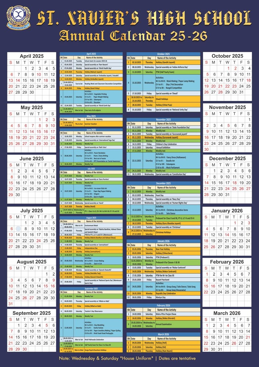 Academic Year Calendar 2025-26
