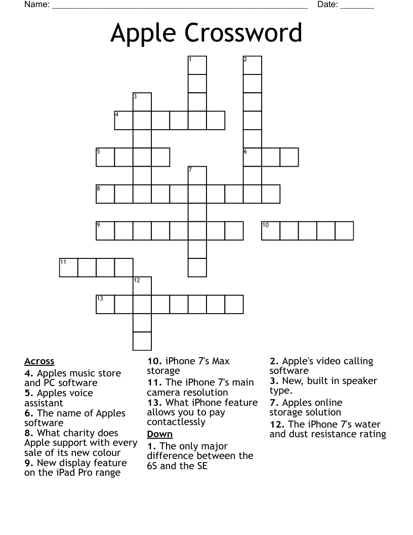 Printable Apple Crossword Puzzles