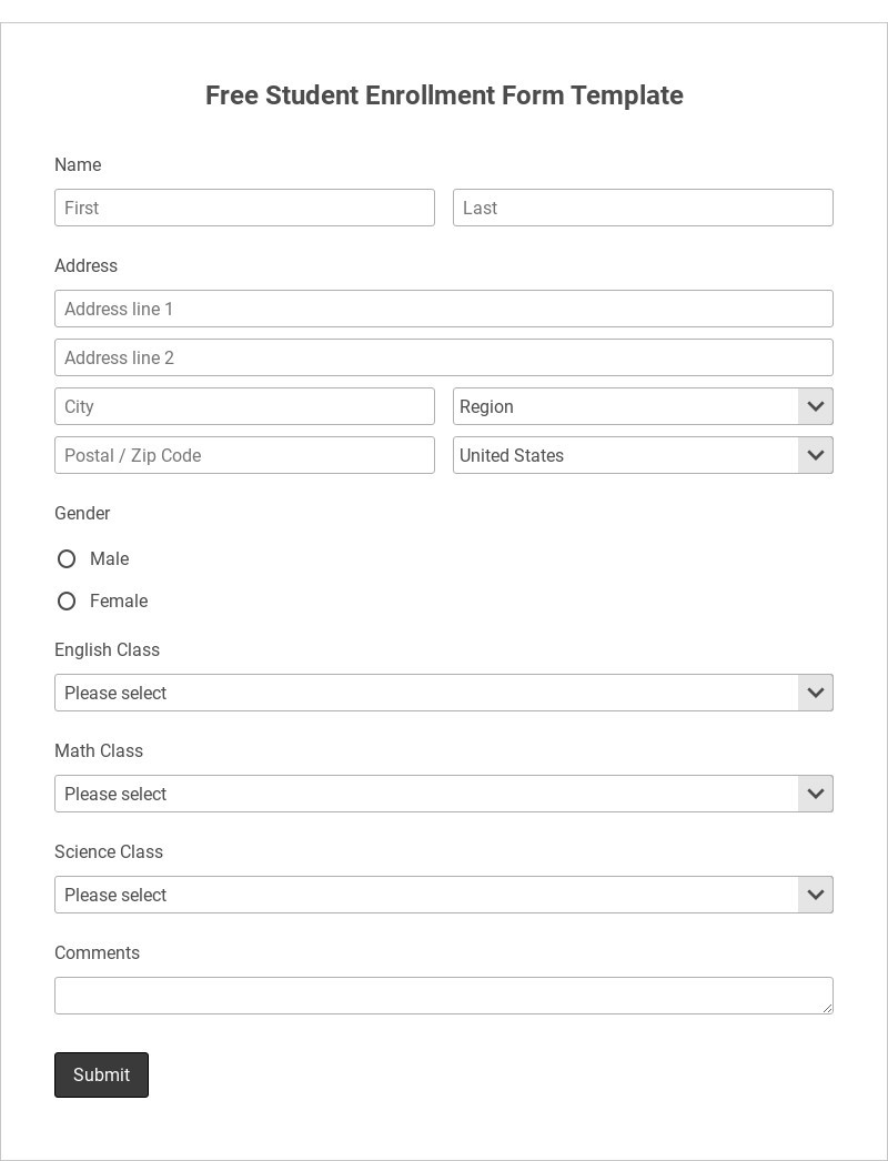 Printable Registration Form Template Free