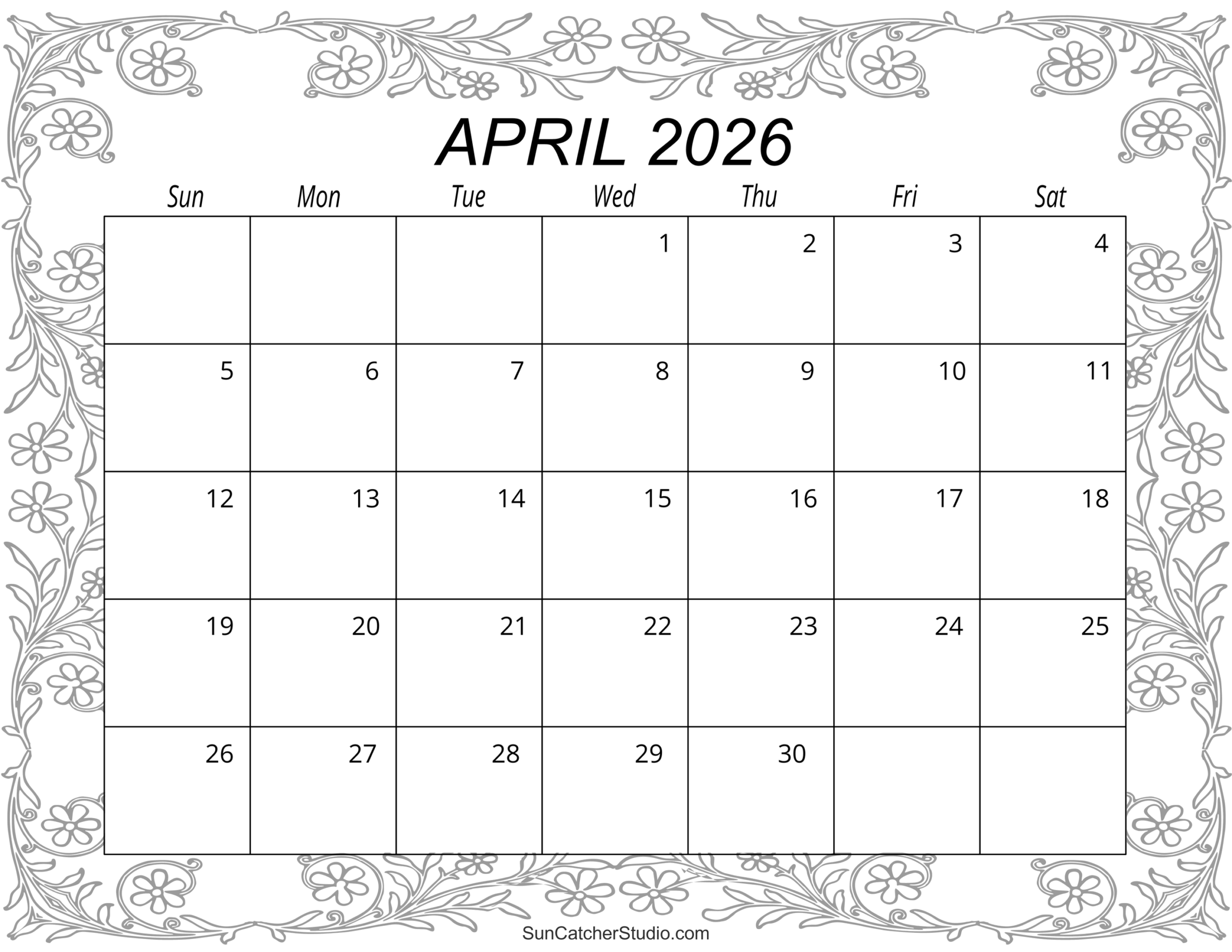 Blank Calendar For April 2026