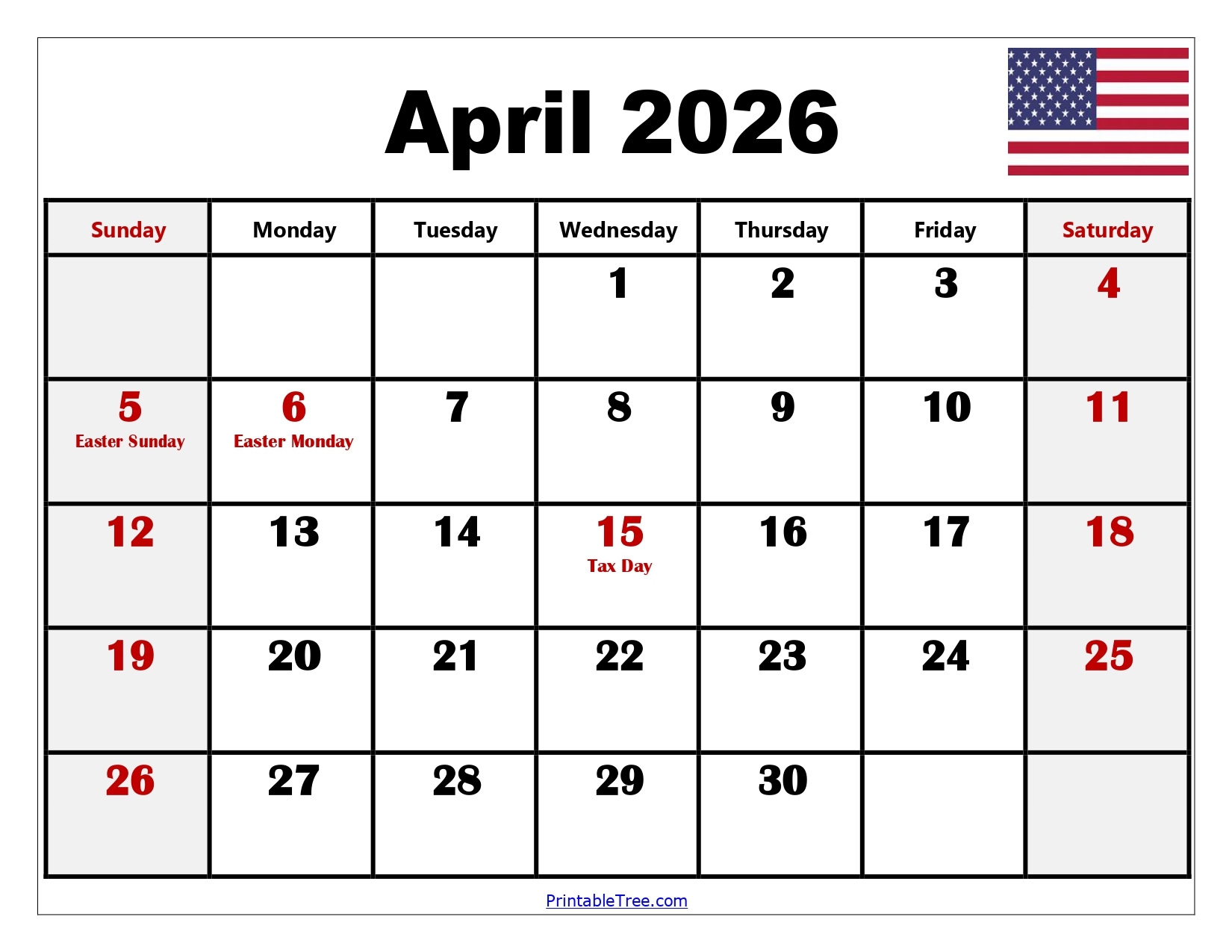 April Blank Calendar 2026 Pdf