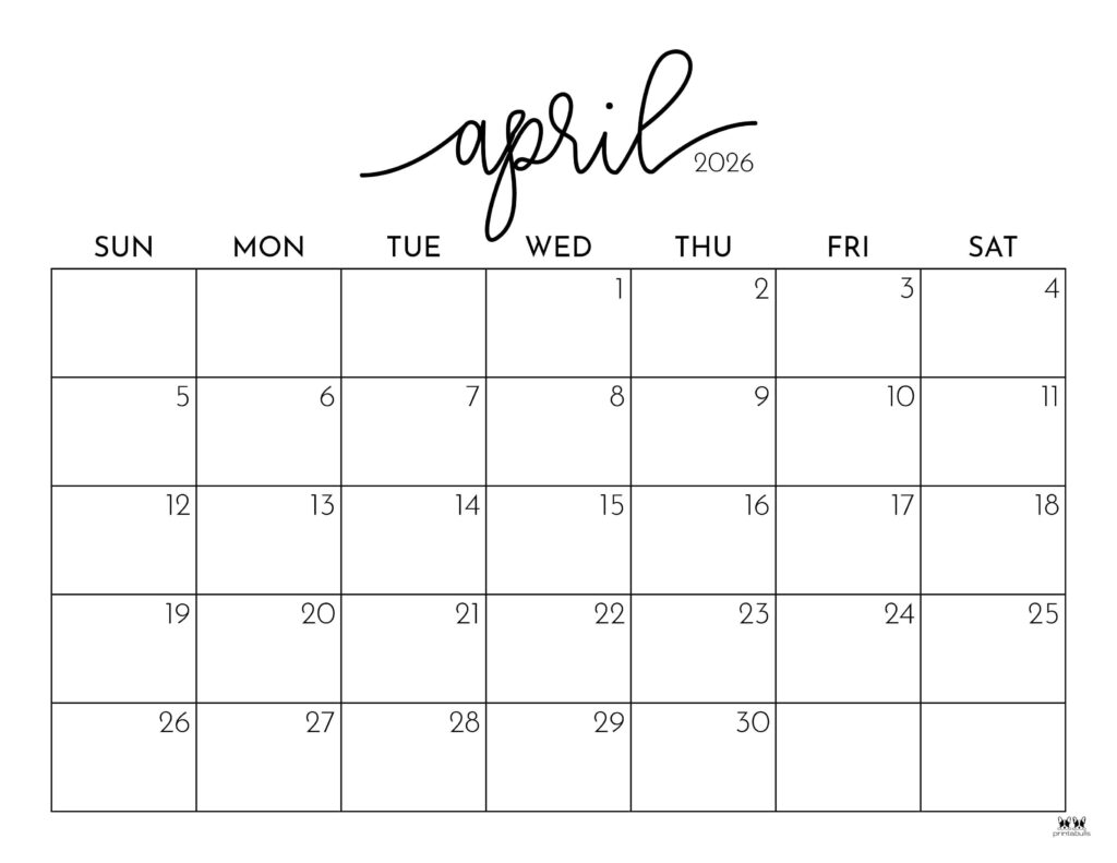 Printable April 2026 Calendar