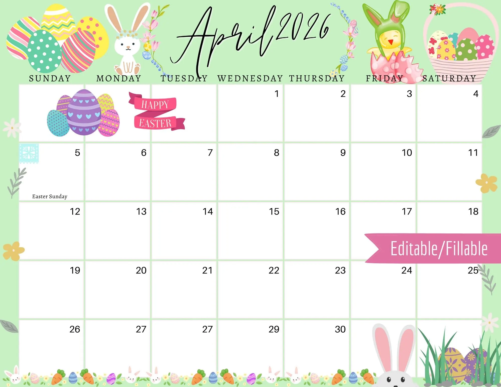 April 2026 Calendar Easter