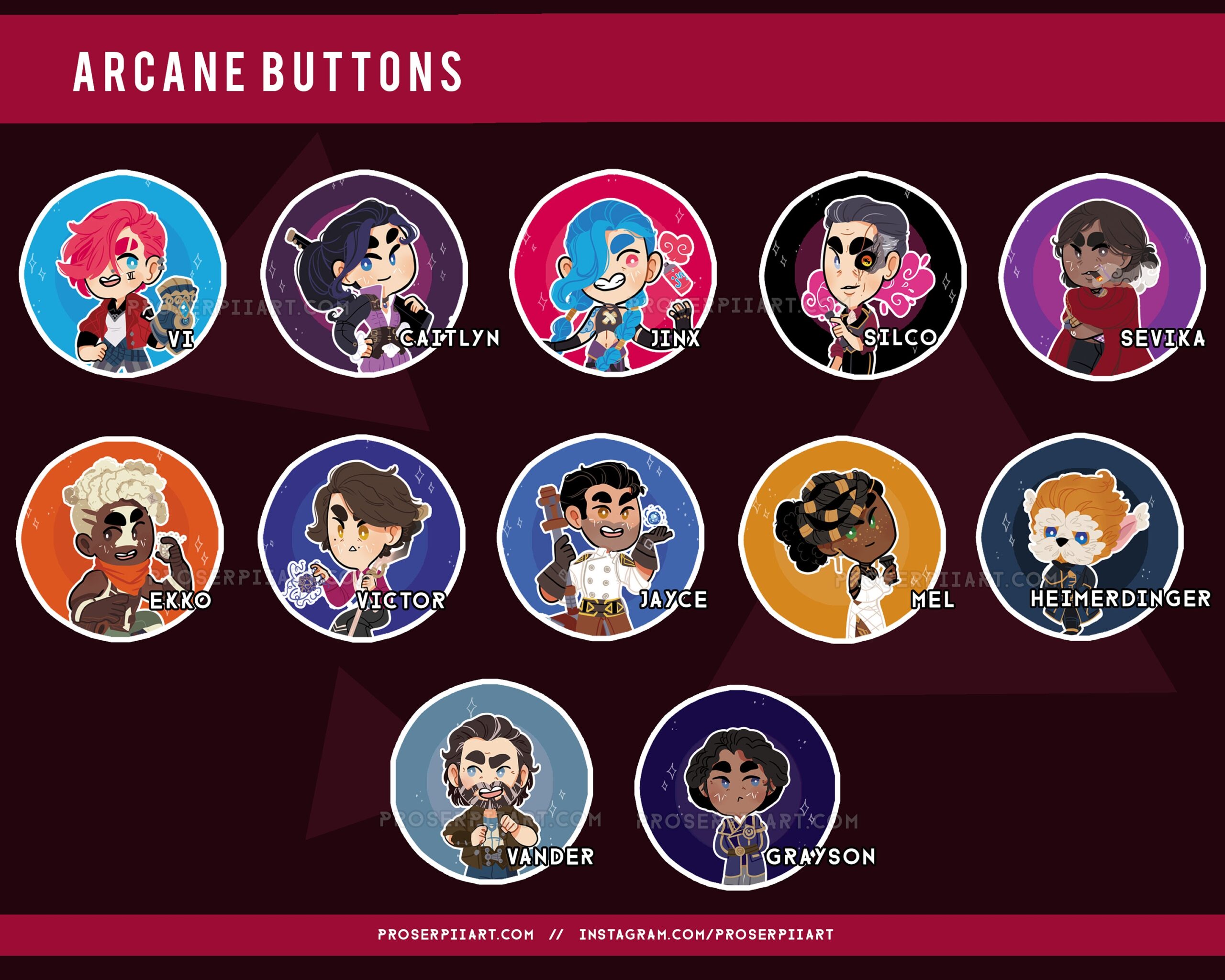 Arcane League Of Legends Buttons Badges Jinx Vi Caitlin Silco Jayce Victor Ekko Heimerdinger Mel Medarda Sevika Etsy