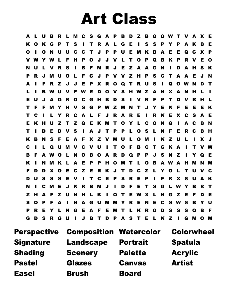 Crossword Puzzles For Art Class Printable