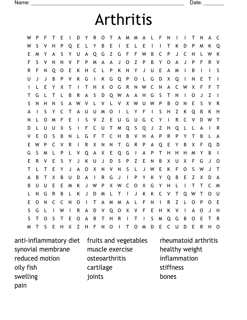Arthritis Crossword Puzzles Printable Easy