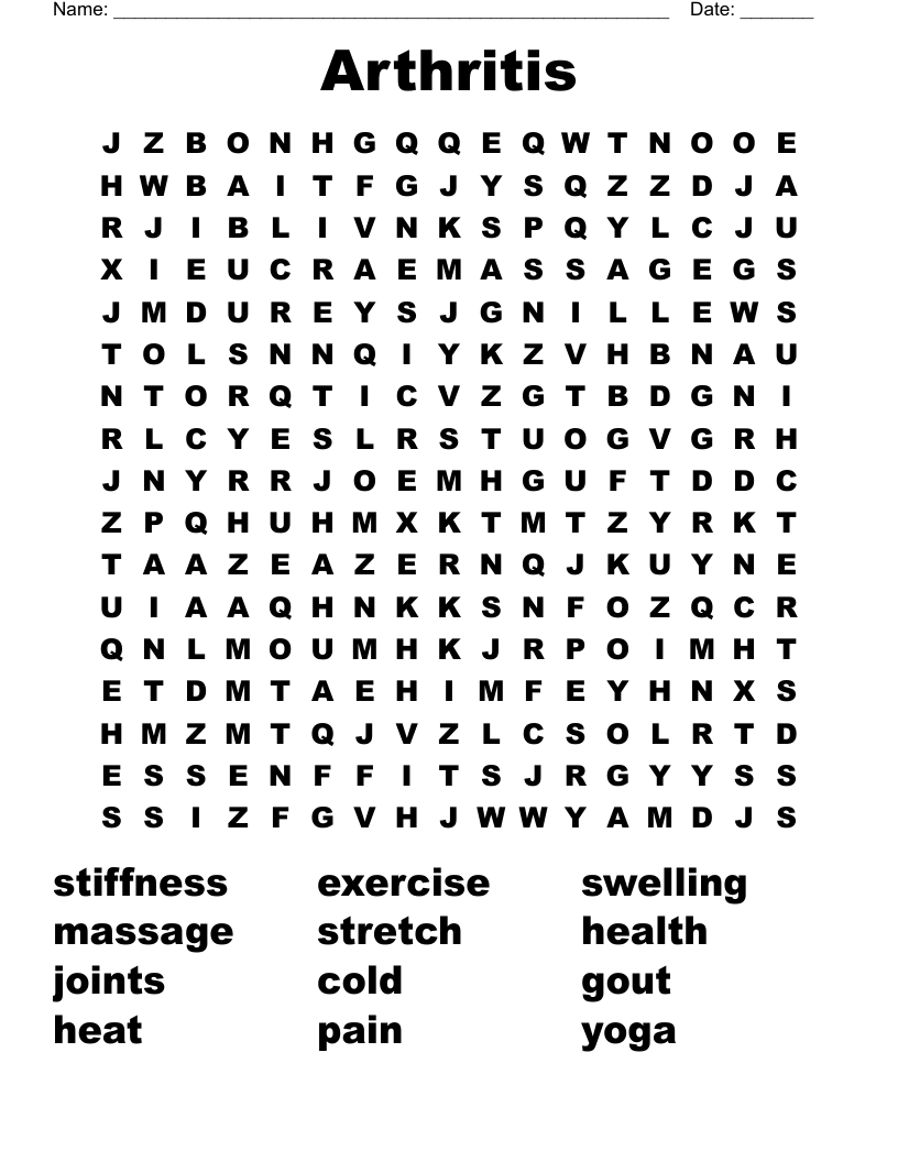 Arthritis Word Search WordMint