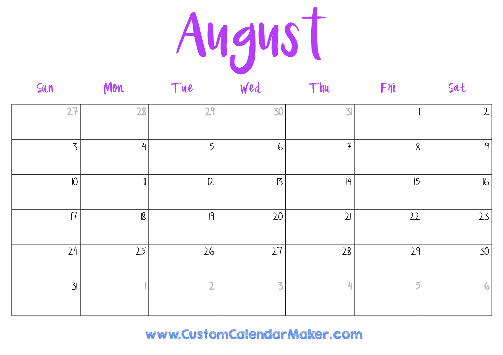 Blank 2025 Monthly Calendar To Print Free