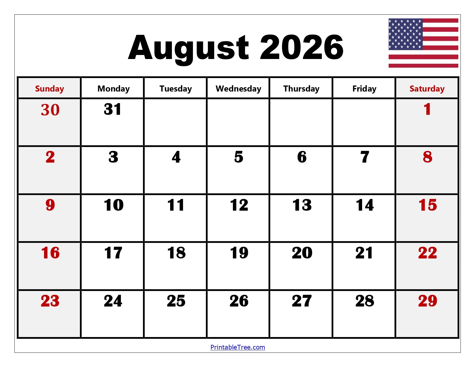Calendar For August 2026