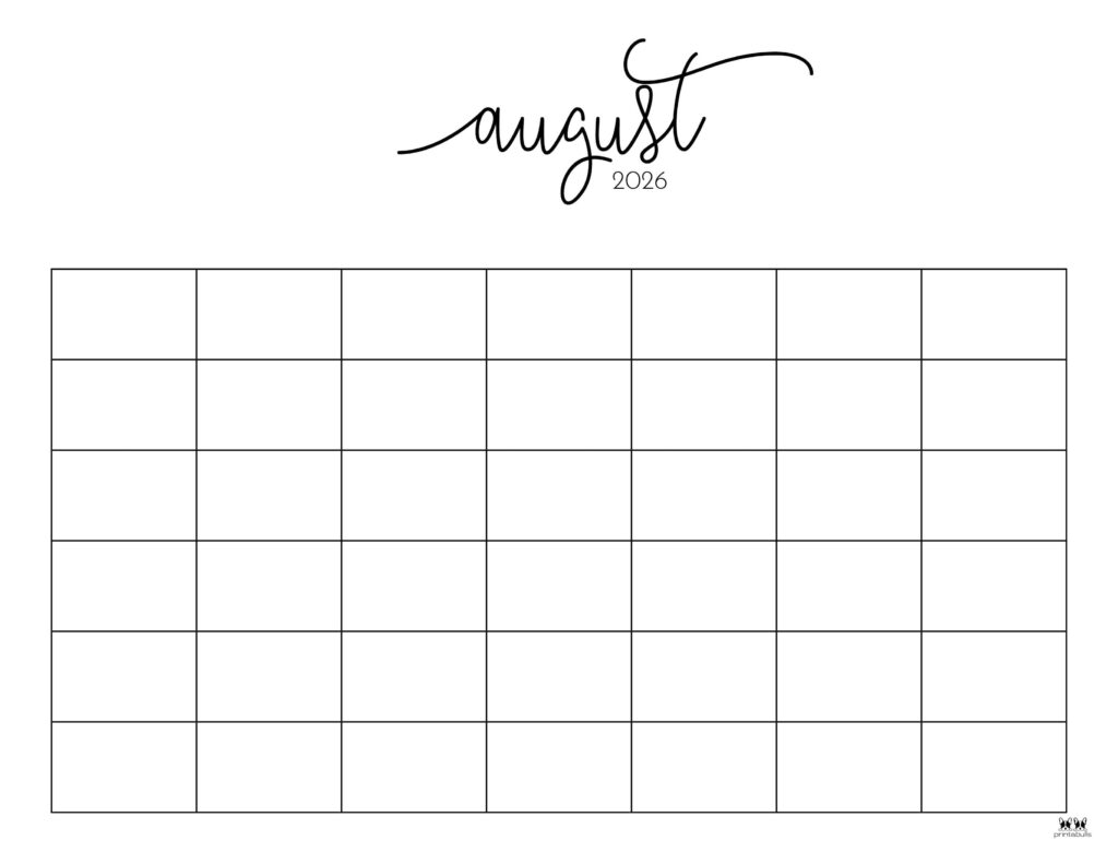 Blank August 2026 Calendar Printable Free