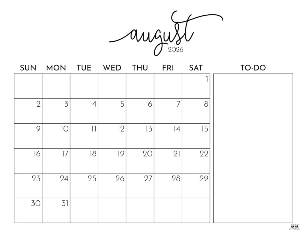 August 2026 Calendar Template