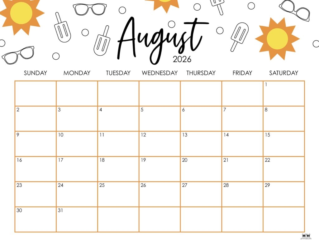 Aug Blank Calendar 2026