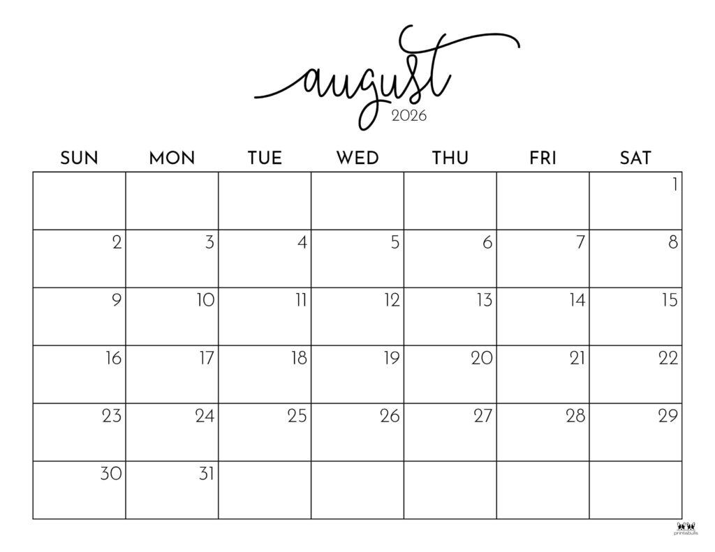 August 2026 Calendar Printable
