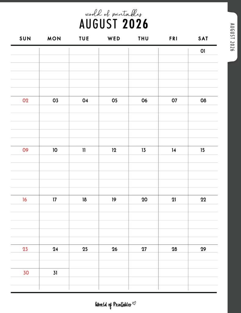 August 2026 Calendar Svg