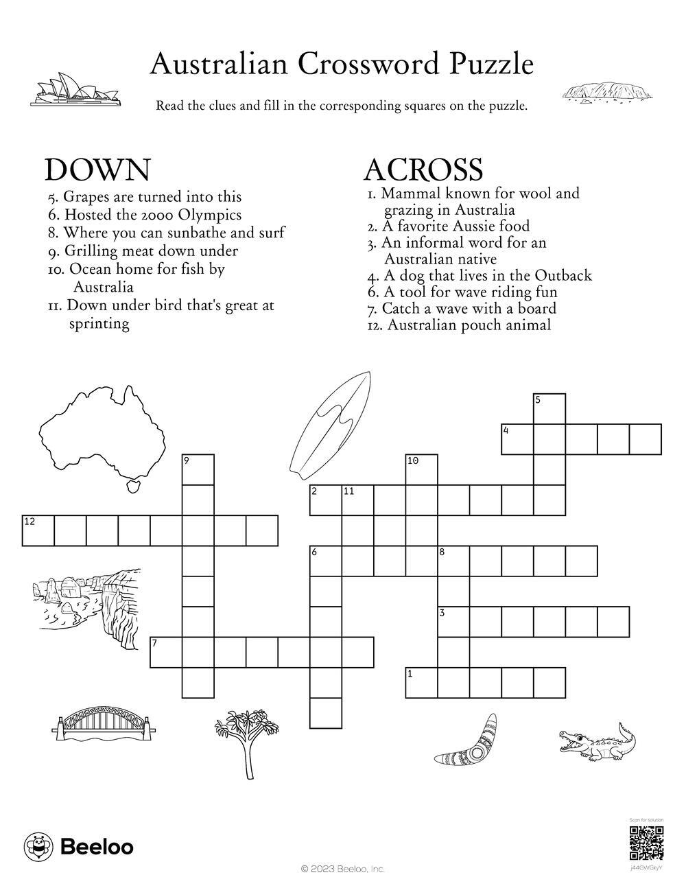 Australian Crossword Puzzle Beeloo Printable Crafts And 