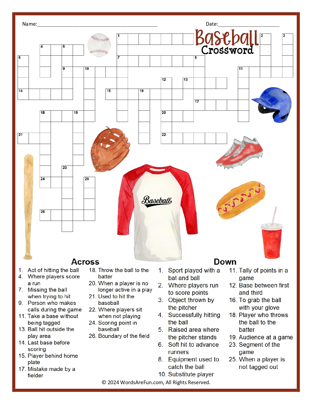 Printable Crossword Puzzles 2025 Baseball Crossword