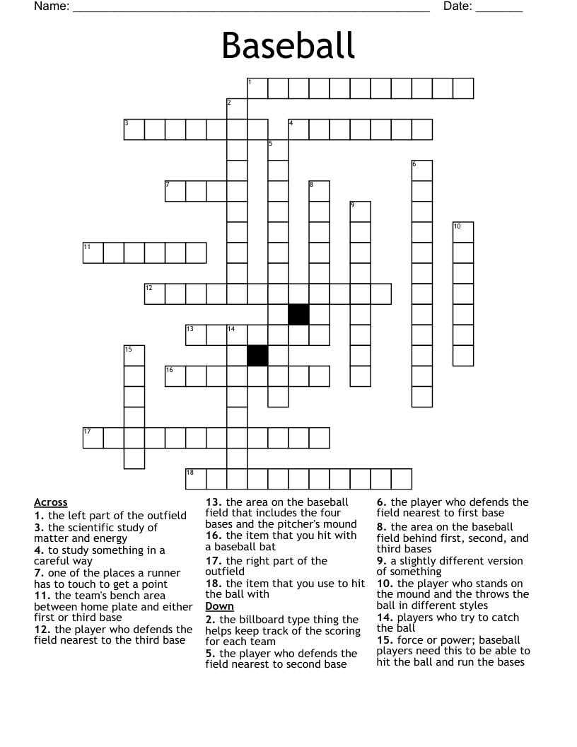 Easy Printable Baseball Crossword Puzzles